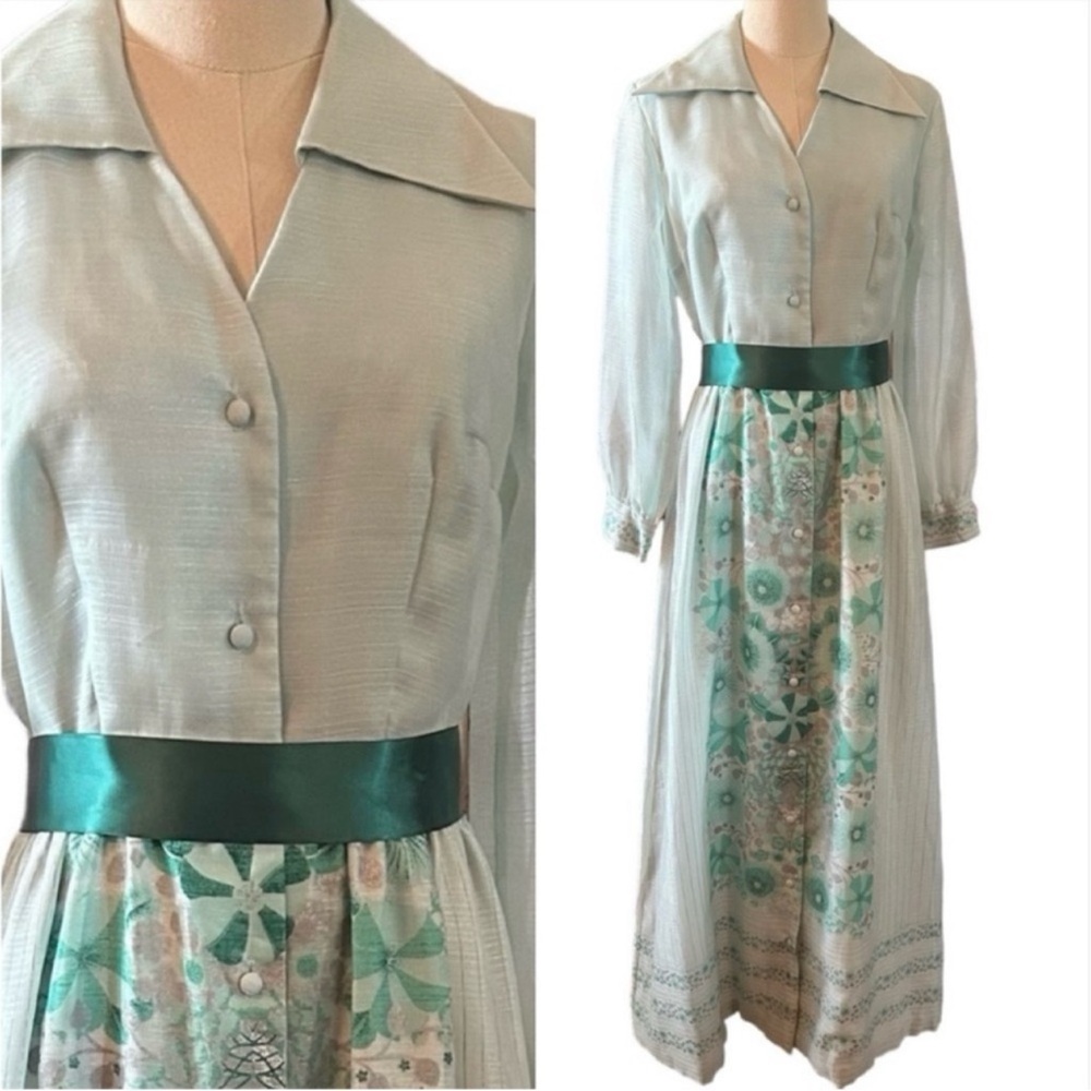 1970s Alfred Shaheen hostess dress with dagger collar. - Picture 13 of 13